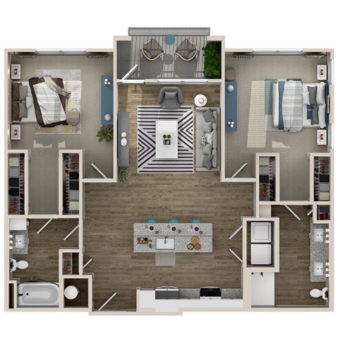 a 3d rendering of our 1 bedroom apartment at the residences at silver hill in suitland